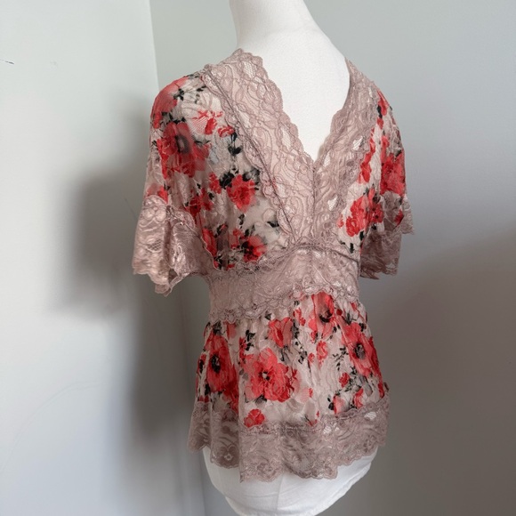Vintage Charlotte Russe Lace Floral Top Sheer Mesh Rose Print Button Front S - Picture 5 of 6
